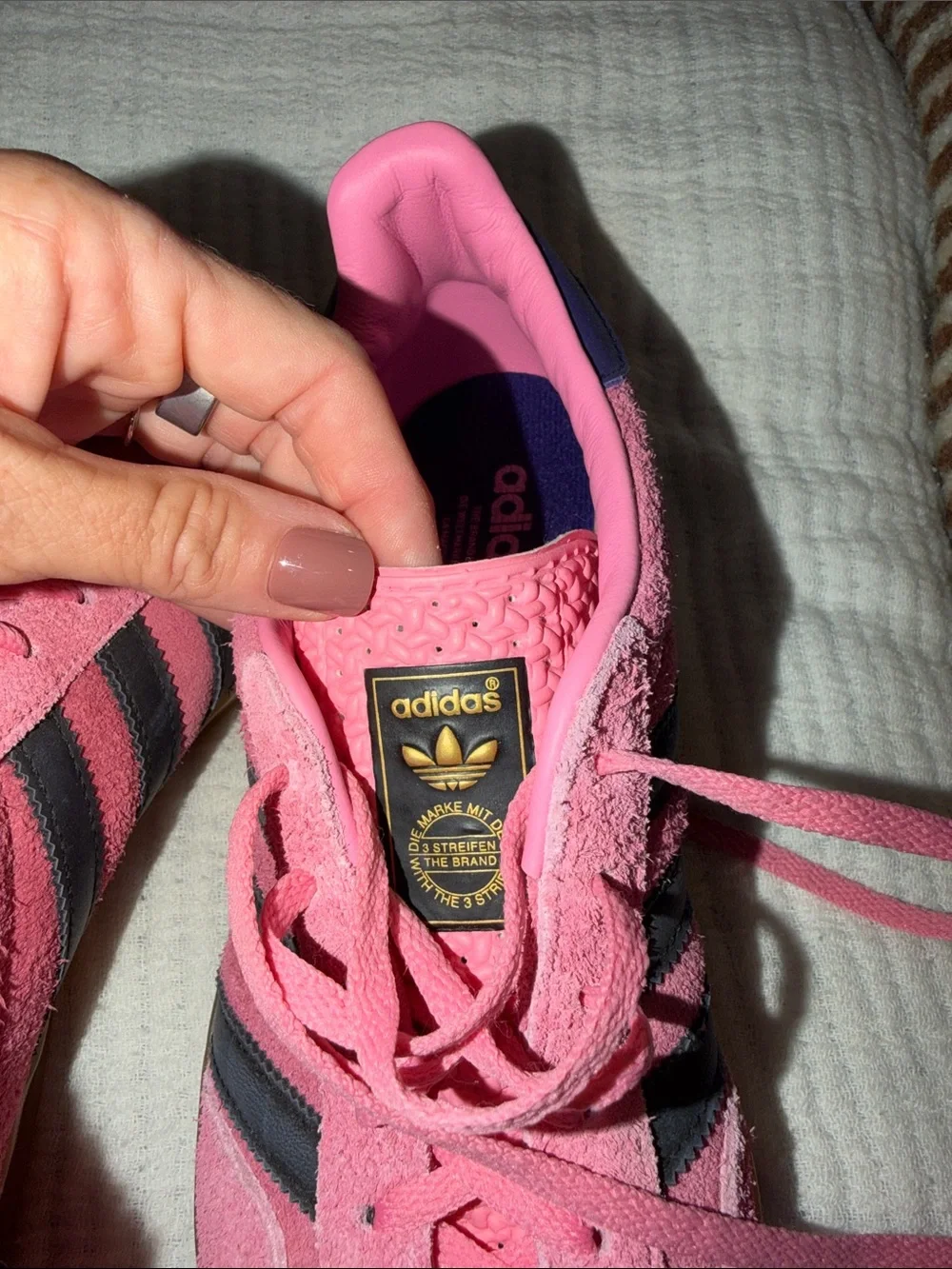 adidas Gazelle Women's Pink Suede Sneakers with Black Stripes